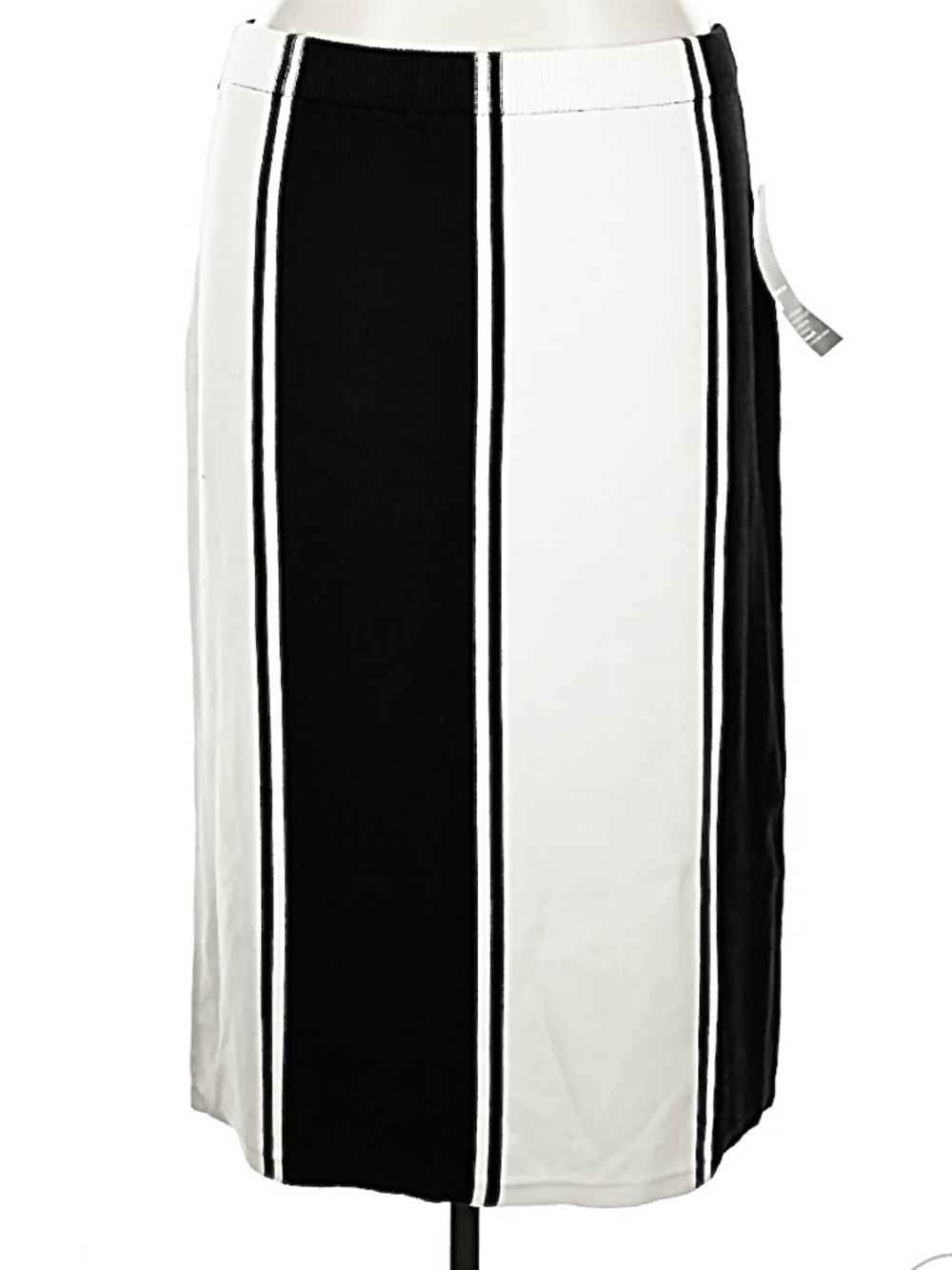 Broadway 38 Women's Black and White Vertical Stripe Knit Pencil Skirt Size L NWT